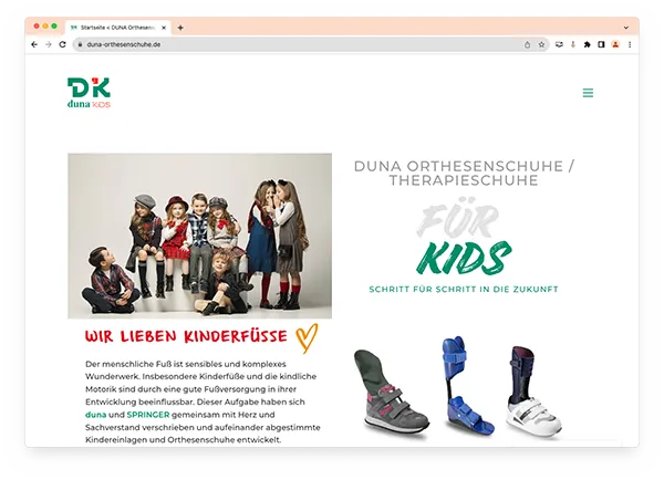 Screenshot Website duna Orthesenschuhe