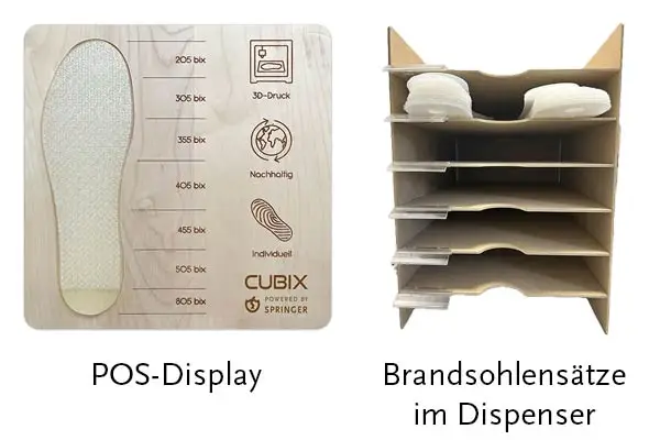 Starter-Kit für 3D-Druck: POS-Display und Dispenser für Brandsohlensätze