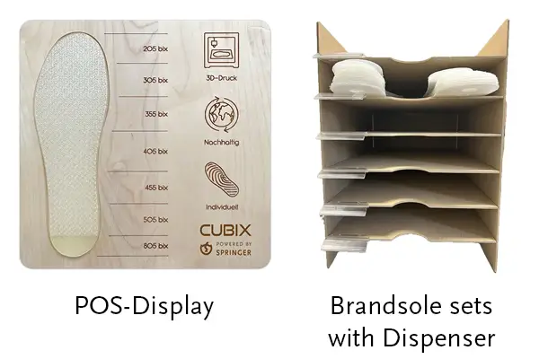 Starter kit for 3D printing: POS display with ha-tidal sample and dispenser for brandedsole sets