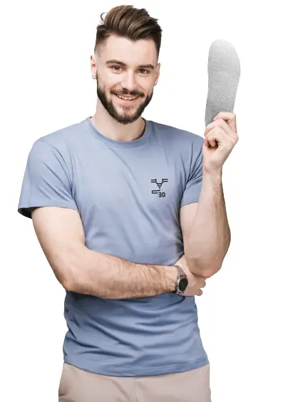 Young man with a 3d printed insole in his hand